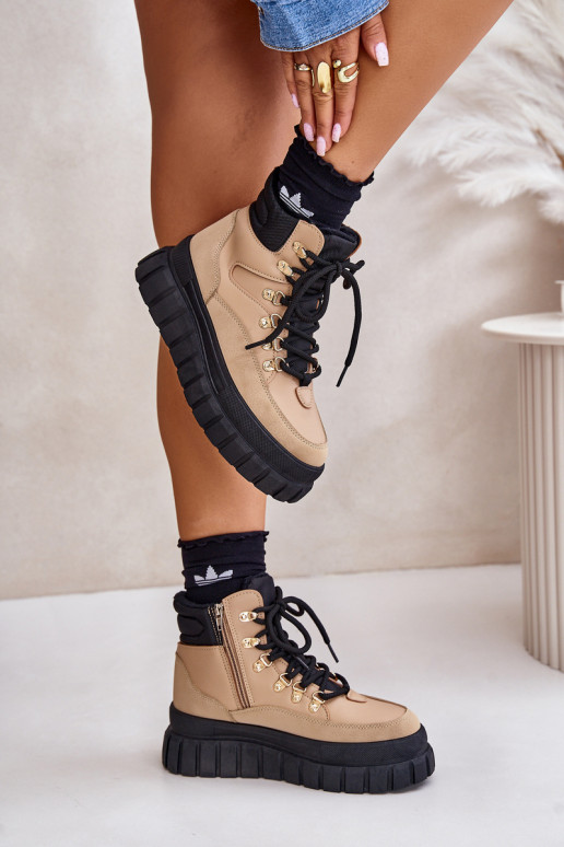 Moteriškas pašiltinti Aulinukai batai su platforma rudos spalvos Jelenia