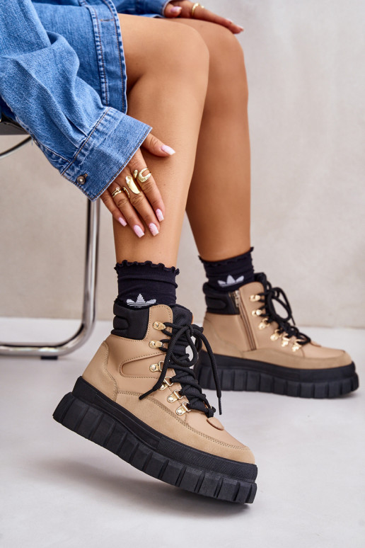 Moteriškas pašiltinti Aulinukai batai su platforma rudos spalvos Jelenia