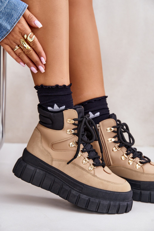 Moteriškas pašiltinti Aulinukai batai su platforma rudos spalvos Jelenia