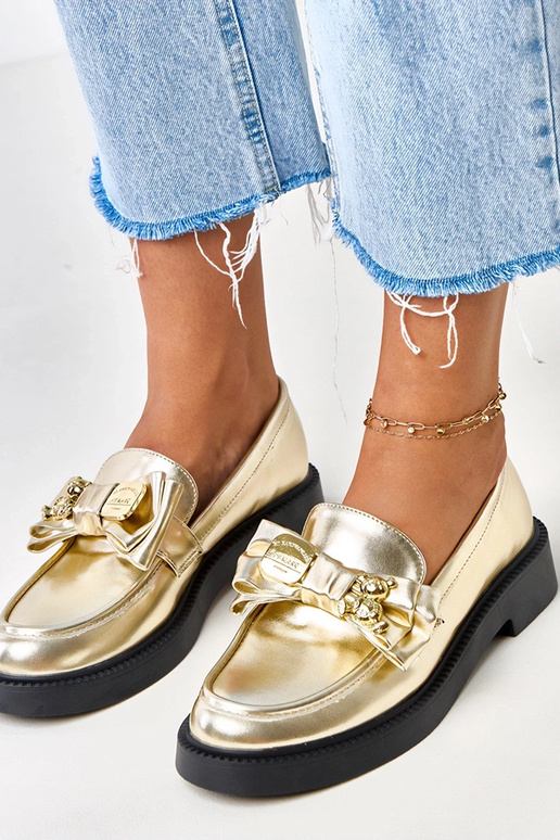 Auksiniai mokasinai su kaspinu ir...