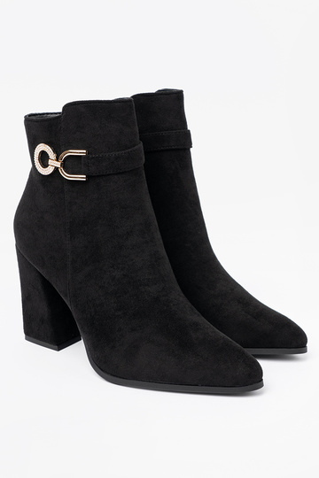 Elegantiško stiliaus juodos spalvos batai z biżuteryjnym akcentem