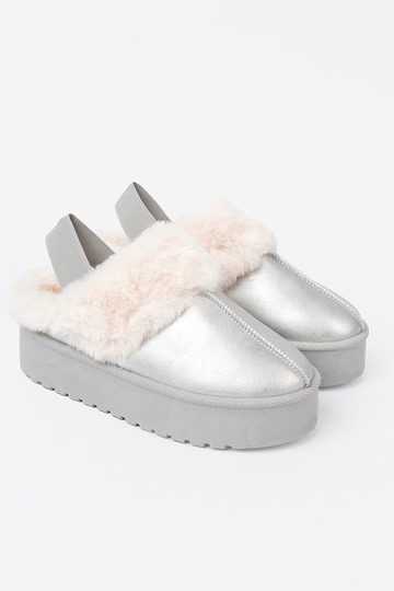 sidabro spalvos sniego batai su kailiuku i platformą