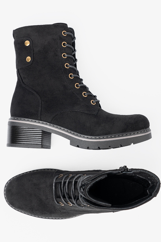 juodos spalvos suvarstytas auliniai batai z grubą podeszĮą