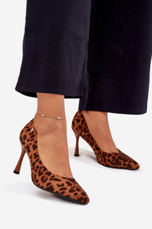 Moteriški aukštakulniai bateliai su leopardo raštu „Vinceza 62264" rudos spalvos