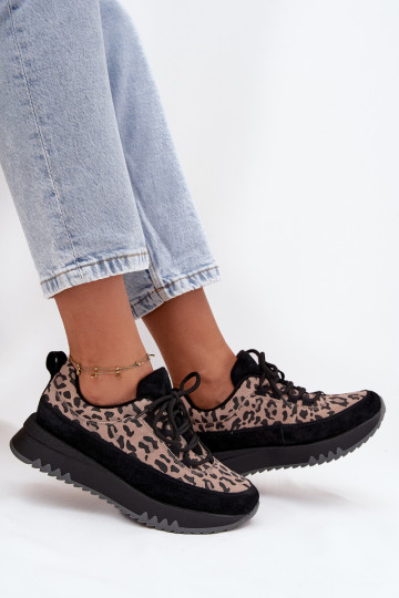 iš zomšos pašiltinti Sneakers modelio batai Moteriškas su platforma Vinceza 66836 su leopardo kailio raštais juodos spalvos