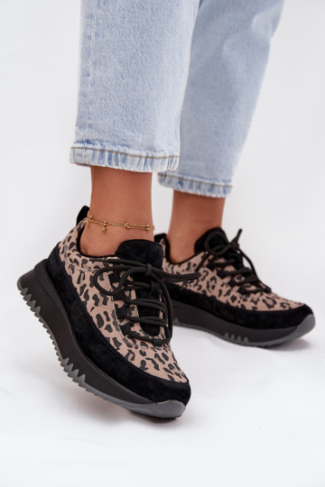 iš zomšos pašiltinti Sneakers modelio batai Moteriškas su platforma Vinceza 66836 su leopardo kailio raštais juodos spalvos 2
