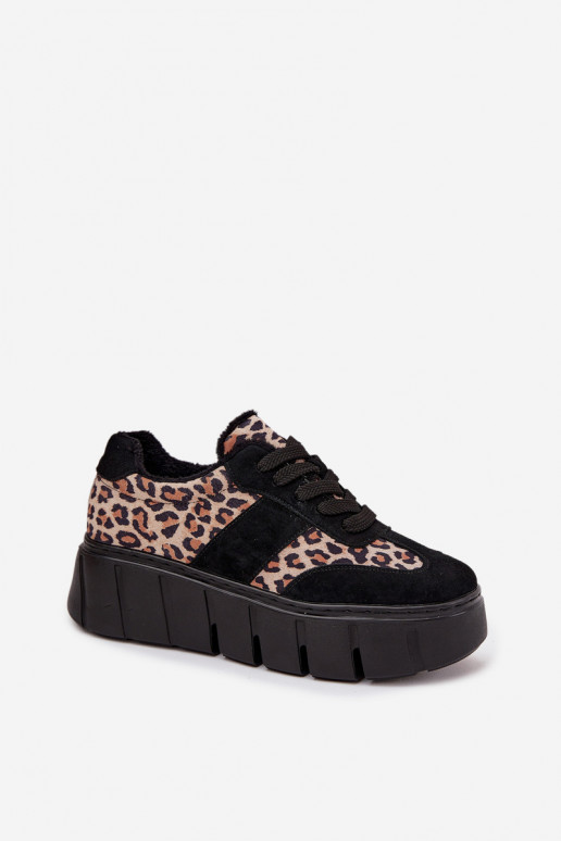 iš zomšos pašiltinti Sneakers modelio batai Moteriškas su platforma Vinceza 66841 su leopardo kailio raštais juodos spalvos