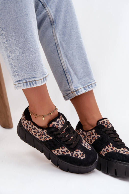 iš zomšos pašiltinti Sneakers modelio batai Moteriškas su platforma Vinceza 66841 su leopardo kailio raštais juodos spalvos