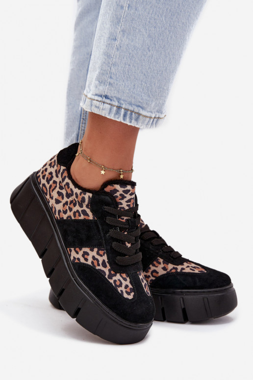 iš zomšos pašiltinti Sneakers modelio batai Moteriškas su platforma Vinceza 66841 su leopardo kailio raštais juodos spalvos