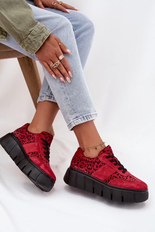 iš zomšos pašiltinti Sneakers modelio batai Moteriškas su platforma Vinceza 66841 su leopardo kailio raštais raudonos spalvos