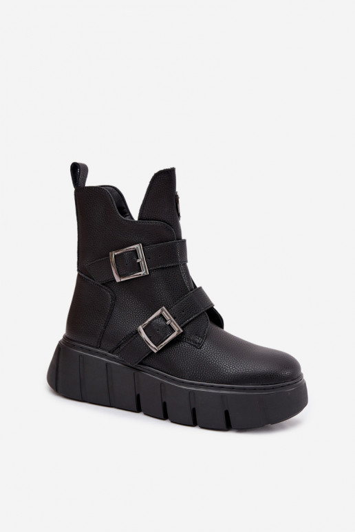 Oda pašiltinti Moteriški aulinukai su platforma su sagtimis Vinceza 66842 juodos spalvos