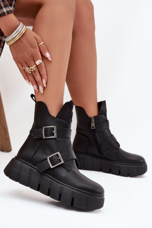 Oda pašiltinti Moteriški aulinukai su platforma su sagtimis Vinceza 66842 juodos spalvos