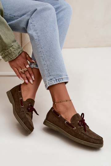 batai moteriški mokasinai su stilingomis detalėmis chaki spalvos Calivra