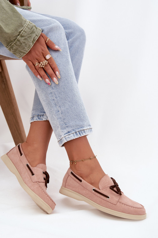 batai moteriški mokasinai su stilingomis detalėmis Šviesaus rausvo atspalvio Calivra