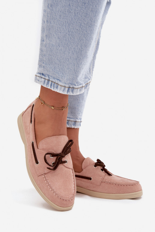 batai moteriški mokasinai su stilingomis detalėmis Šviesaus rausvo atspalvio Calivra