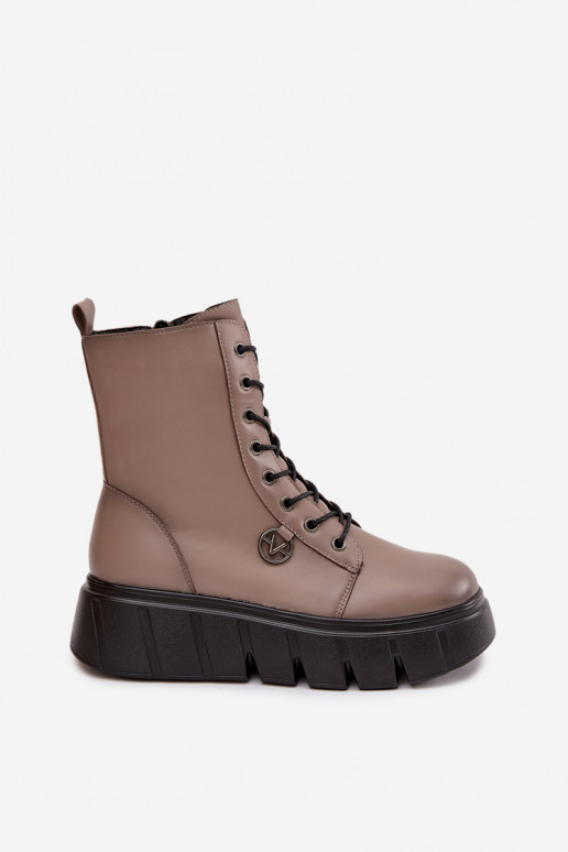 Darbiniai kulkšnies batai Moteriškas su platforma pašiltinti Vinceza 58588 smėlio spalvos