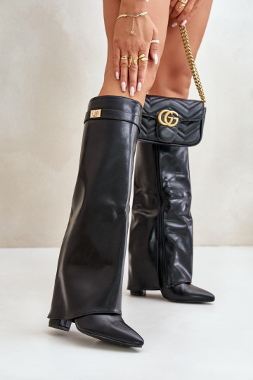 moteriški ilgaauliai batai Eko OdasuINyĮiniętą CholeĮką su kulniukais juodos spalvos Avamora 2