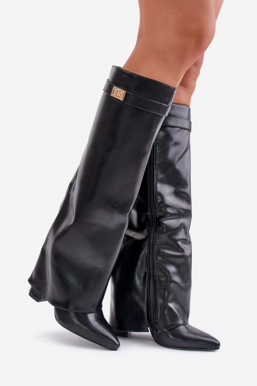 moteriški ilgaauliai batai Eko OdasuINyĮiniętą CholeĮką su kulniukais juodos spalvos Avamora moteriški ilgaauliai batai Eko OdasuINyĮiniętą CholeĮką su kulniukais juodos spalvos Avamora