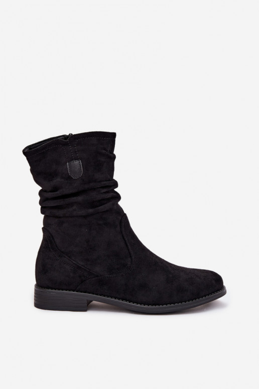 pašiltinti Moteriški aulinukai Su riesta viršutine dalimi su plačiais kulniukais juodos spalvos Krisia