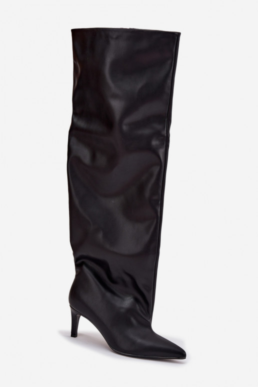 moteriški ilgaauliai batai su plonais kulniukais Įsispiriamo modelio juodos spalvos Tai turivilla