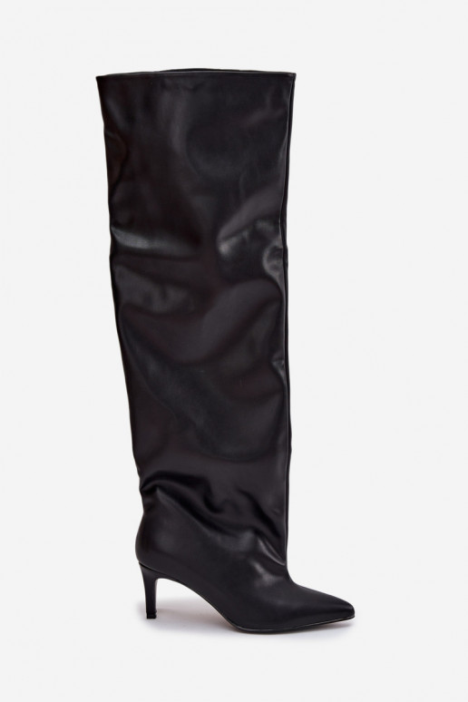 moteriški ilgaauliai batai su plonais kulniukais Įsispiriamo modelio juodos spalvos Tai turivilla