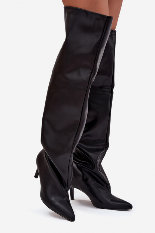 moteriški ilgaauliai batai su plonais kulniukais Įsispiriamo modelio juodos spalvos Tai turivilla