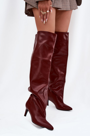 moteriški ilgaauliai batai su plonais kulniukais Įsispiriamo modelio bordo spalvos Tai turivilla 2