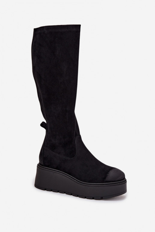 moteriški ilgaauliai batai Prieš Kelį su platforma I Koturnie Vinceza 58342 juodos spalvos