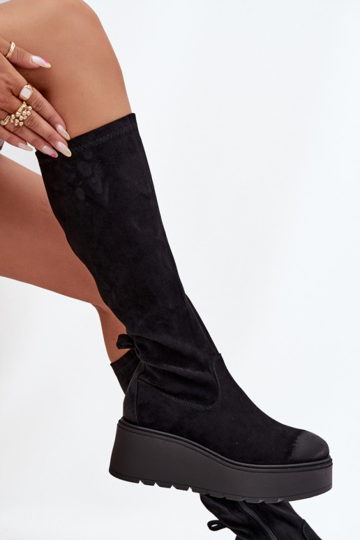 moteriški ilgaauliai batai Prieš Kelį su platforma I Koturnie Vinceza 58342 juodos spalvos