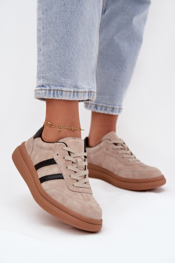 iš zomšos Sneakers modelio batai Moteriškas su platforma smėlio spalvos Elivienne 2