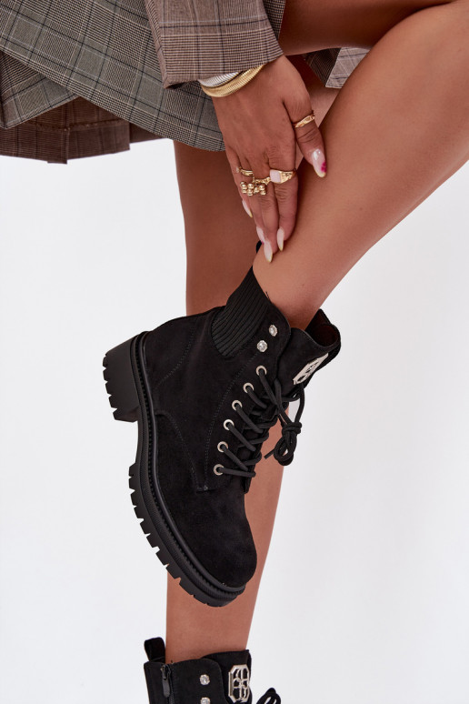 Darbiniai kulkšnies batai Moteriškas pašiltinti su gražiomis detalėmis juodos spalvos Olivira