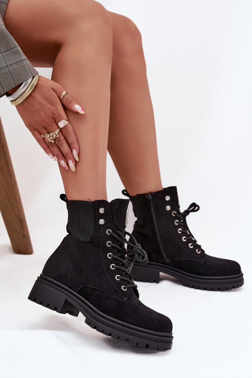 Darbiniai kulkšnies batai Moteriškas pašiltinti su gražiomis detalėmis juodos spalvos Olivira