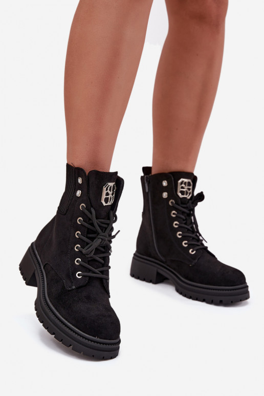 Darbiniai kulkšnies batai Moteriškas pašiltinti su gražiomis detalėmis juodos spalvos Olivira