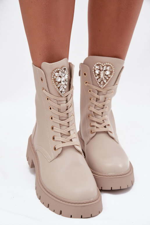 Darbiniai kulkšnies batai Moteriškas su spindinčiomis akutėmis Įjungta Języku dramblio kaulo spalvos Rosira