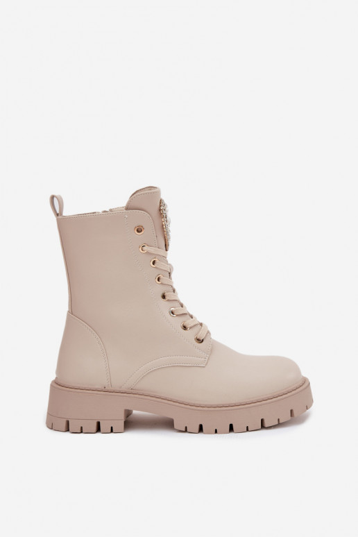 Darbiniai kulkšnies batai Moteriškas su spindinčiomis akutėmis Įjungta Języku dramblio kaulo spalvos Rosira