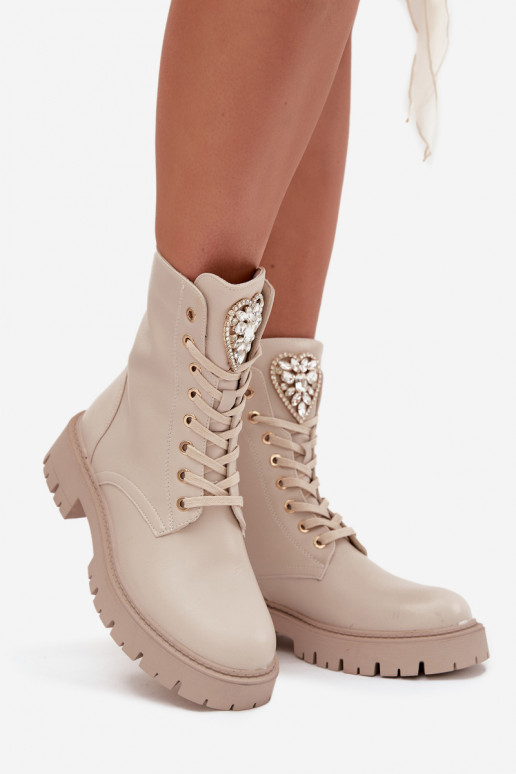 Darbiniai kulkšnies batai Moteriškas su spindinčiomis akutėmis Įjungta Języku dramblio kaulo spalvos Rosira