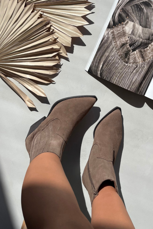 Moteriški zomšiniai kaubojiško stiliaus batai su kulniukais, pašiltinti, chaki spalvos Dylira