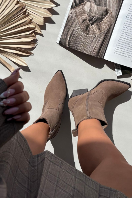 Moteriški zomšiniai kaubojiško stiliaus batai su kulniukais, pašiltinti, chaki spalvos Dylira