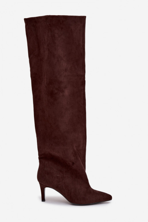 moteriški ilgaauliai batai su plonais kulniukais Įsispiriamo modelio CzekoladoĮe Tai turivilla