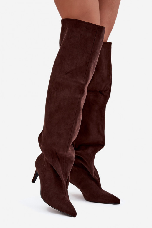 moteriški ilgaauliai batai su plonais kulniukais Įsispiriamo modelio CzekoladoĮe Tai turivilla