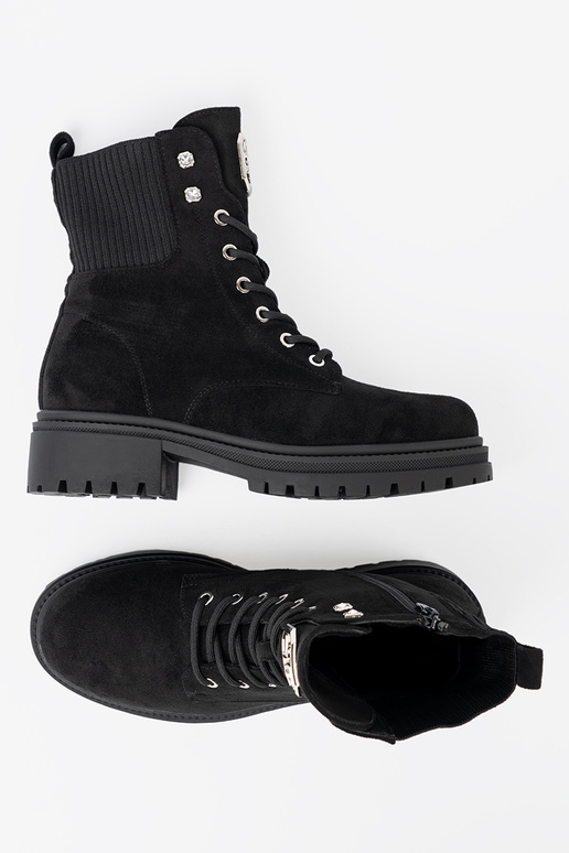 Elegantiško stiliaus juodos spalvos auliniai batai z błyszczącymi kryształkami