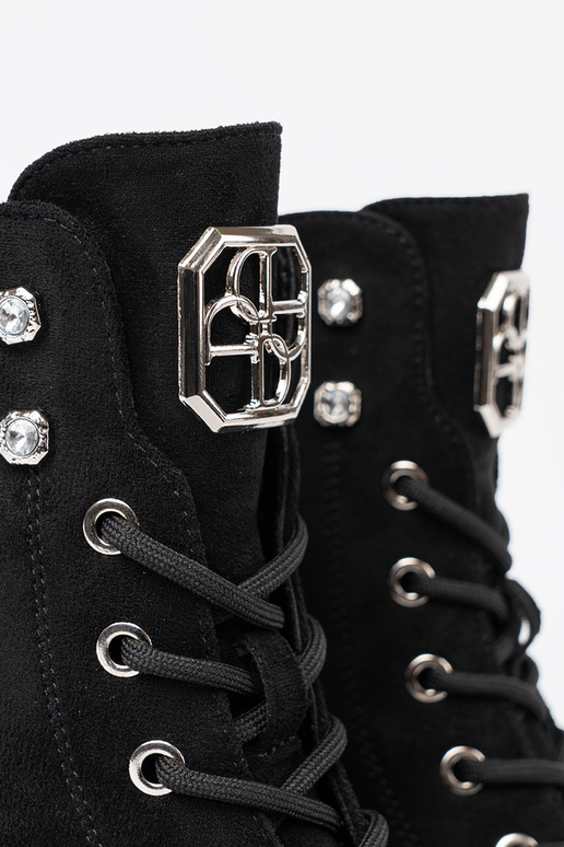 Elegantiško stiliaus juodos spalvos auliniai batai z błyszczącymi kryształkami