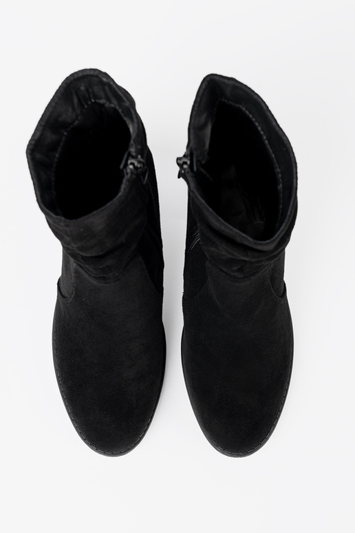 Elegantiško stiliaus batai juodos spalvos ant kulno su raukintu viršumi