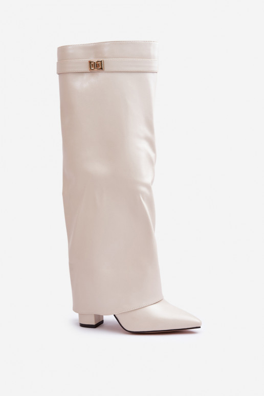 moteriški ilgaauliai batai Eko OdasuINyĮiniętą CholeĮką su kulniukais dramblio kaulo spalvos Avamora