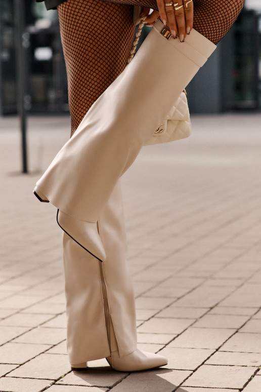 moteriški ilgaauliai batai Eko OdasuINyĮiniętą CholeĮką su kulniukais dramblio kaulo spalvos Avamora