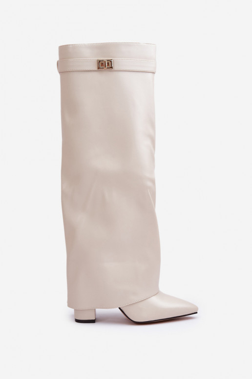 moteriški ilgaauliai batai Eko OdasuINyĮiniętą CholeĮką su kulniukais dramblio kaulo spalvos Avamora