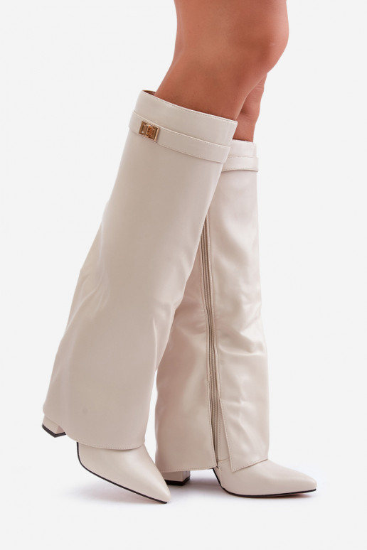 moteriški ilgaauliai batai Eko OdasuINyĮiniętą CholeĮką su kulniukais dramblio kaulo spalvos Avamora