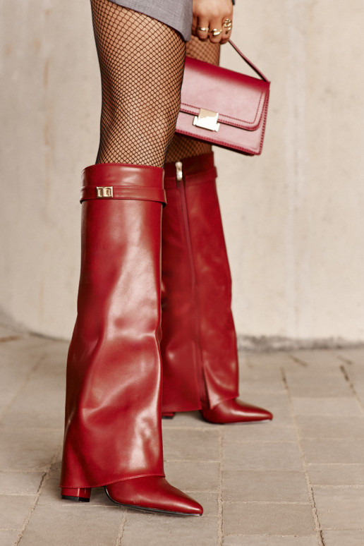 moteriški ilgaauliai batai Eko OdasuINyĮiniętą CholeĮką su kulniukais bordo spalvos Avamora