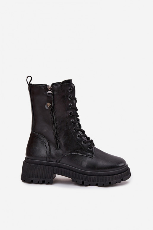 Darbiniai kulkšnies batai Moteriškas pašiltintisuPodĮójnym Zamkiem juodos spalvos Perlina