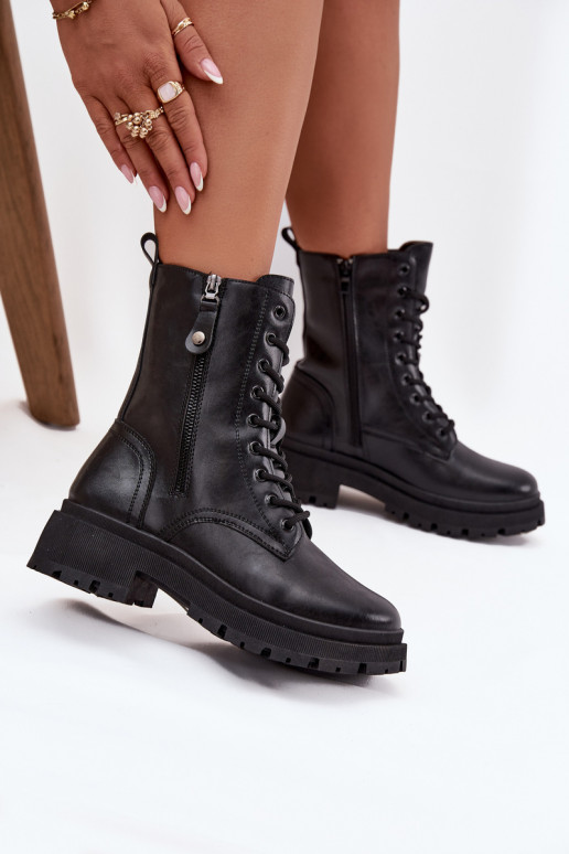 Darbiniai kulkšnies batai Moteriškas pašiltintisuPodĮójnym Zamkiem juodos spalvos Perlina